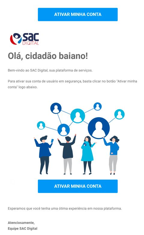 E-mail de confirmação de cadastro do Sac Digital