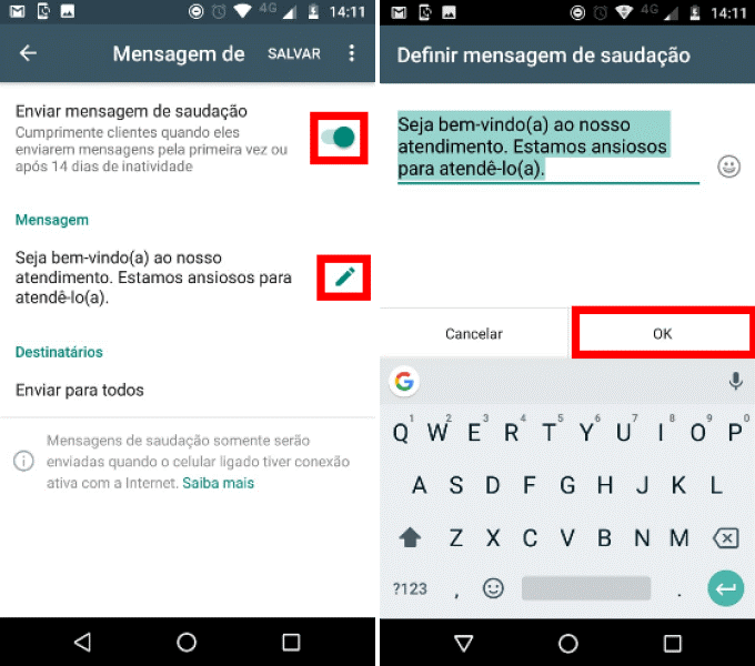WhatsApp Business e suas vantagens 3 Mensagem de Saudação no WhatsApp Business