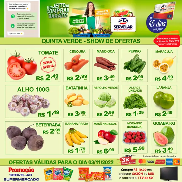 Servelar Supermercado 2 quinta feira verde servelar